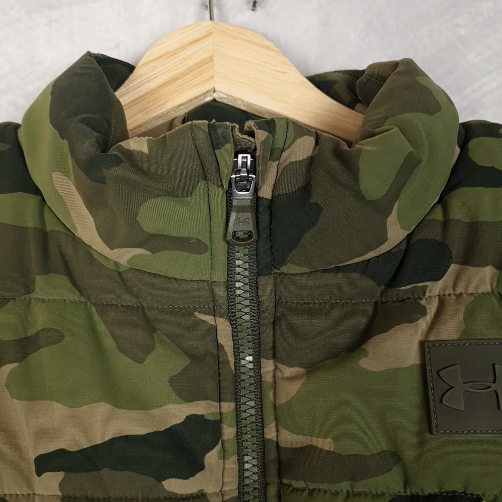 Under Armour Vest Boys XL 18-20 Green Camo Fleece Lined Puffer ColdGear Storm - Picture 2 of 16